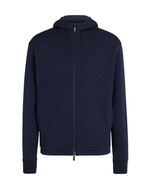Zegna Blue Zip-Up Drawstring Hoodie for men