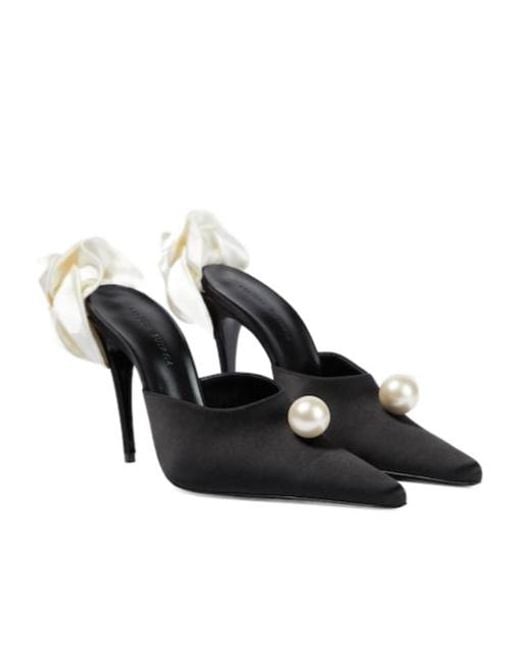 Magda Butrym Black Appliqué Embellished Satin Mules