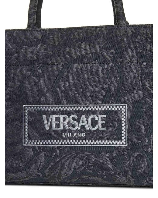 Versace Black All-Over Floral Motif Top Handle Bag