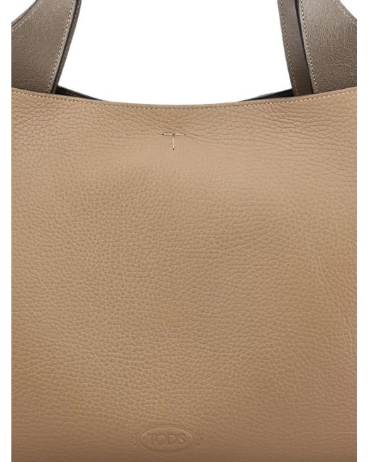 Tod's Natural Medium Logo-Embossed Pebbled-Leather Shoulder Bag