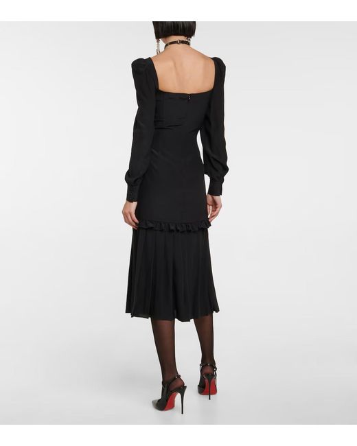 Alessandra Rich Black Ruched Silk Midi Dress