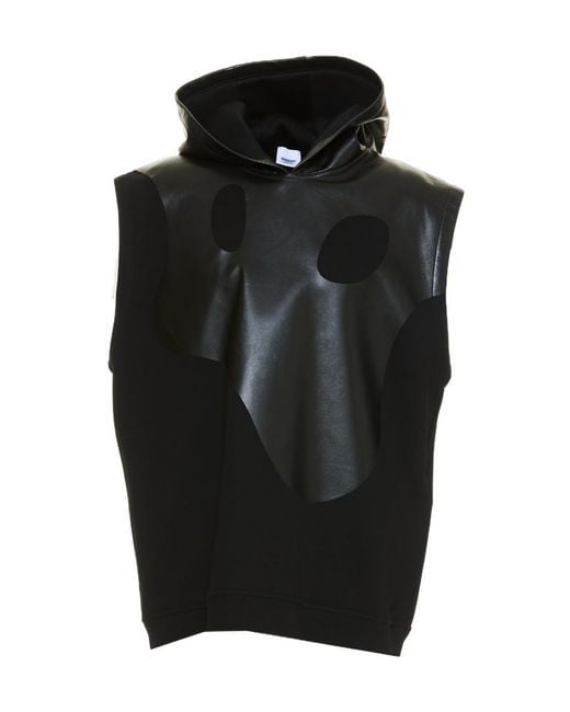 Burberry Black Leather Monster Logo Sleeveless Hoodie for men
