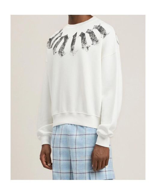 Palm Angels White Big Neck Logo Loose Crewneck Sweatshirt for men
