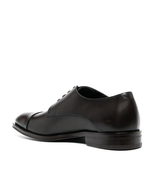 Boss Black Leather Derby Shoes for men