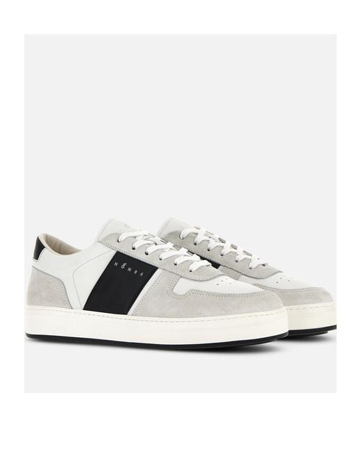 Hogan White H668 Logo Printed Lace-Up Sneakers for men