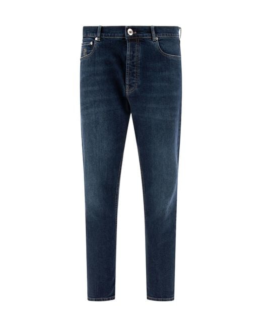 Brunello Cucinelli Blue Distressed Straight-Leg Jeans for men