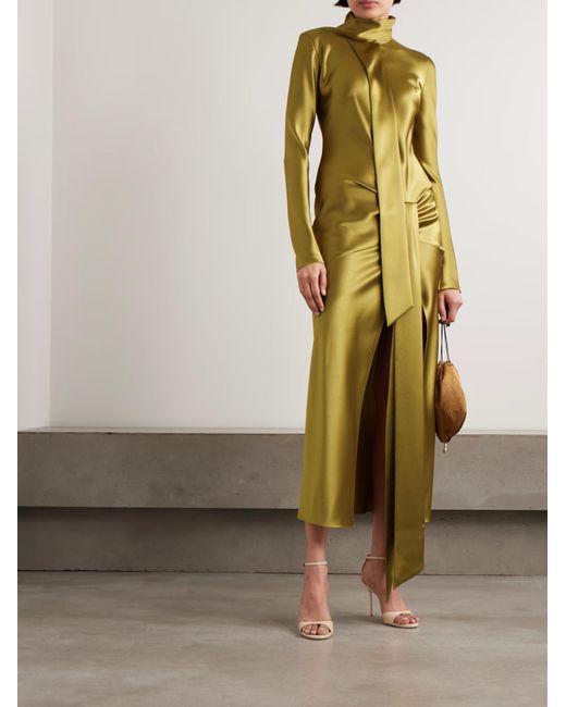 Galvan Yellow Emilie Tie-Up Dress