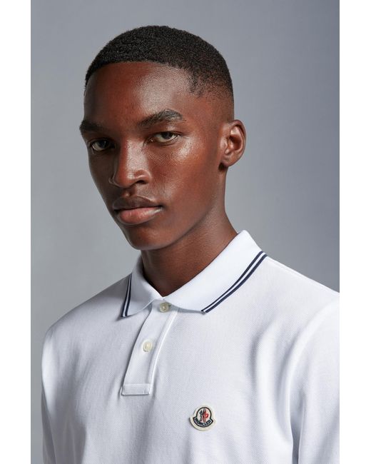 Moncler White Logo Patch Short-Sleeved Polo Shirt for men