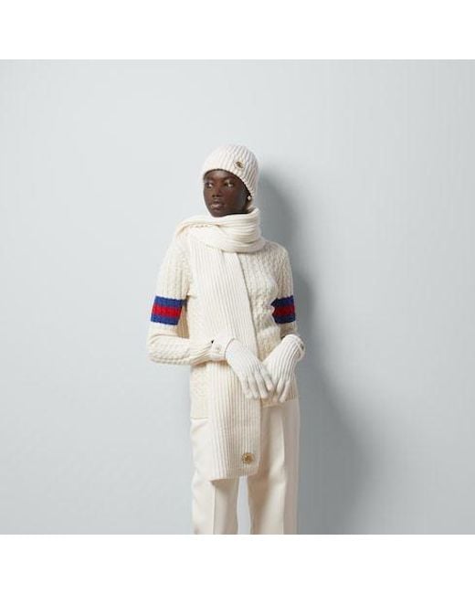 Gucci White Logo Patch Knit Scarf