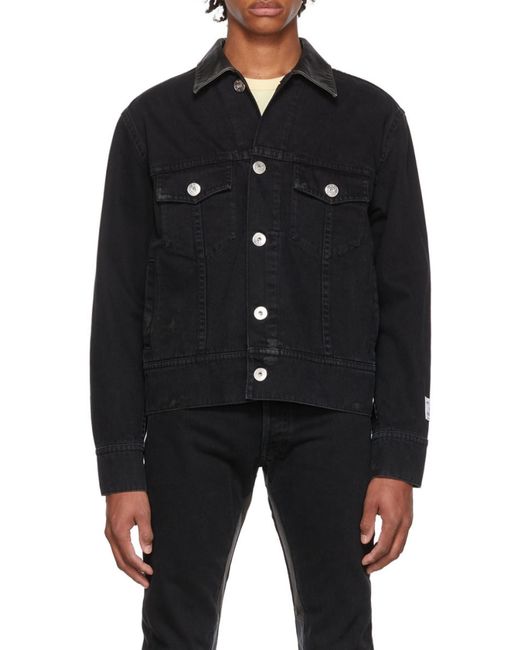 Lanvin Black Logo-Print Distressed Denim Jacket for men