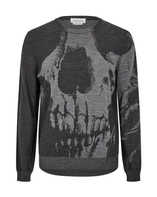 McQueen Gray Crew Neck Long-Sleeve Knit Sweater for men