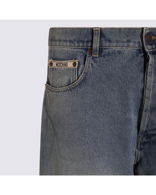 Moschino Blue Panelled Distressed Jeans for men