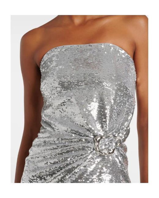 Roland Mouret Gray Buckle-Detail Sequined Strapless Gown