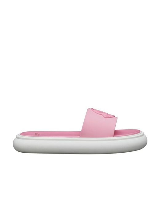 Moncler Pink Debossed-Logo Leather Slides
