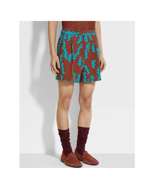 Zegna Blue Brick And Bright Oasi Lino Shorts for men