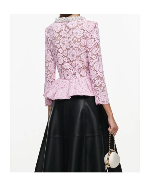 Self-Portrait Pink Lace Peplum Top