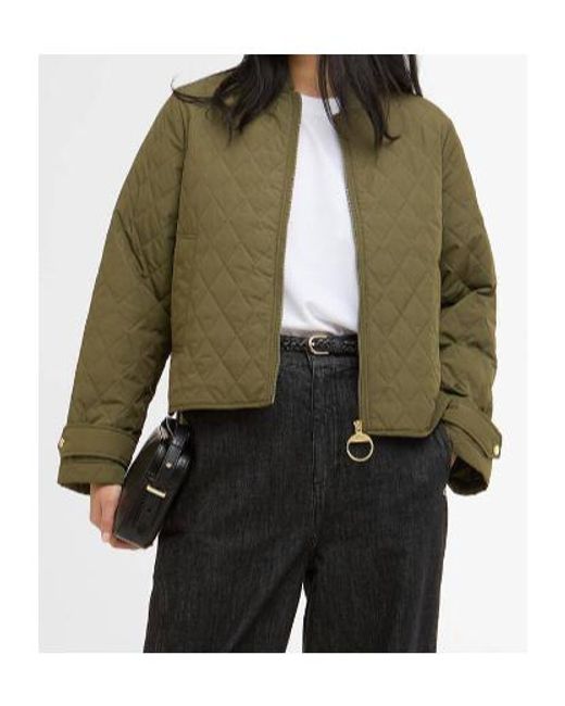 Barbour Green Diamond-Quilted Zip Jacket