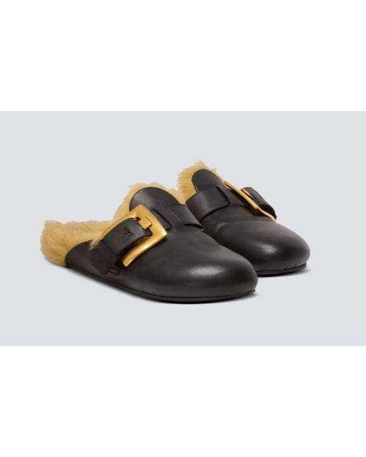 Balmain Brown Buckle-Detail Leather Mules