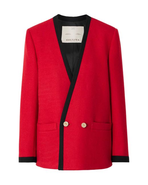 Giuliva Heritage Red And Color-Block Cross Front Wool Jacket