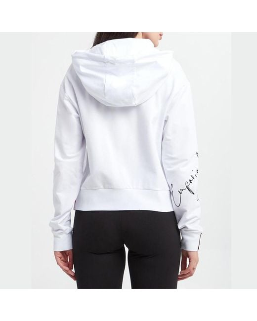EA7 White Drawstring Hooded Hoodie