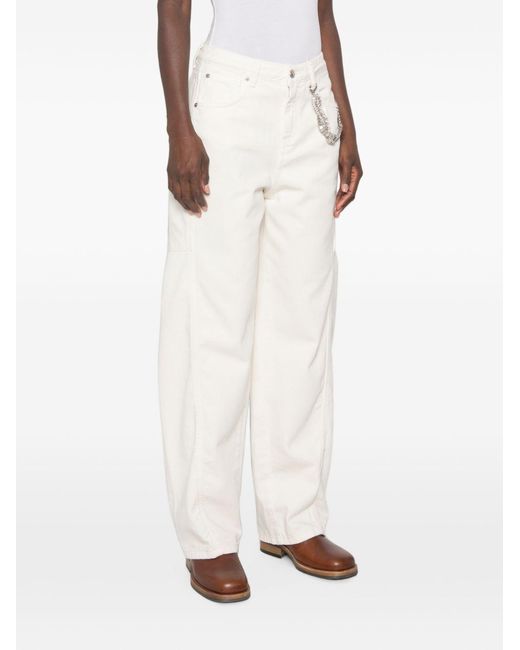 ERMANNO FIRENZE White Chain-Embellished Casual Trousers
