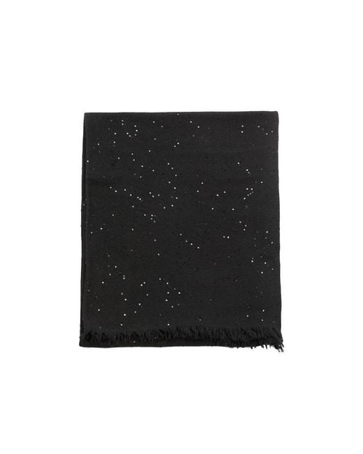 Brunello Cucinelli Black Sequin-Embellished Frayed Scarf