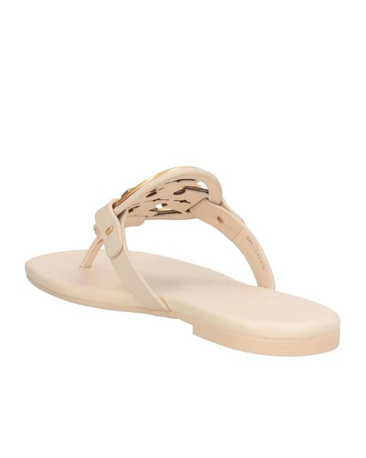 Tory Burch Natural Plain Colour Flip Flops