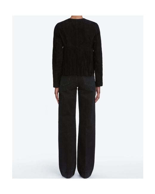 FRAME Black Double-Layered Fringed Leather Jacket