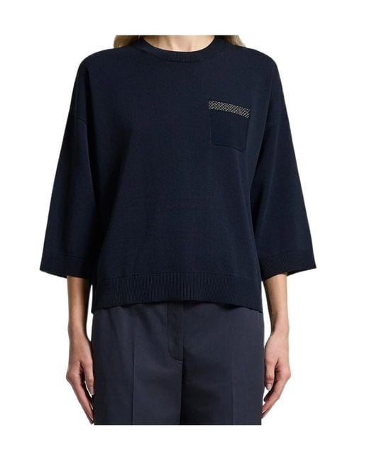 Peserico Blue Chest Pocket Cotton Sweater