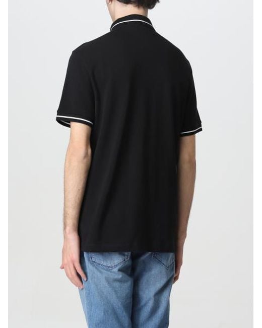 ARMANI EXCHANGE Black Lapel Short-Sleeved Polo Shirt for men