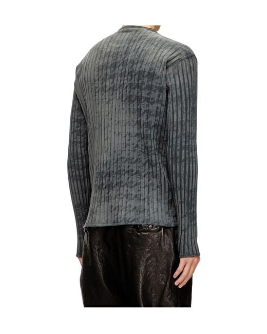 DIESEL Gray Ribbed Henley Top With Houndstooth Motif for men