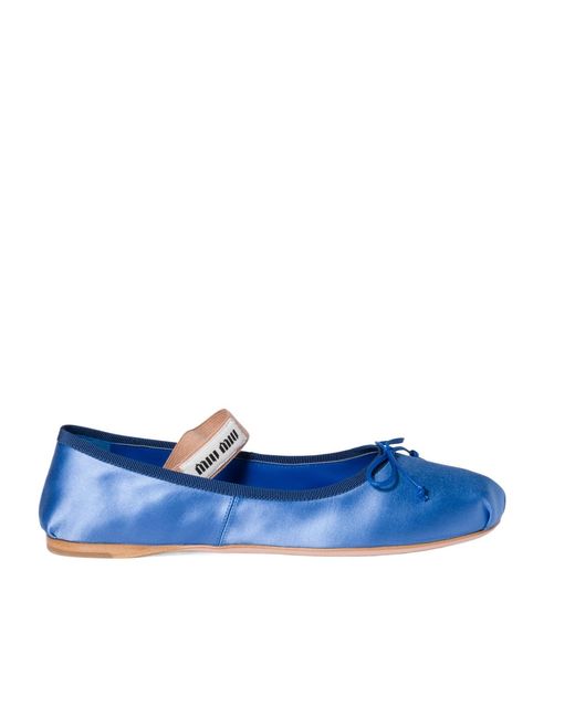 Miu Miu Blue Satin Ballerinas