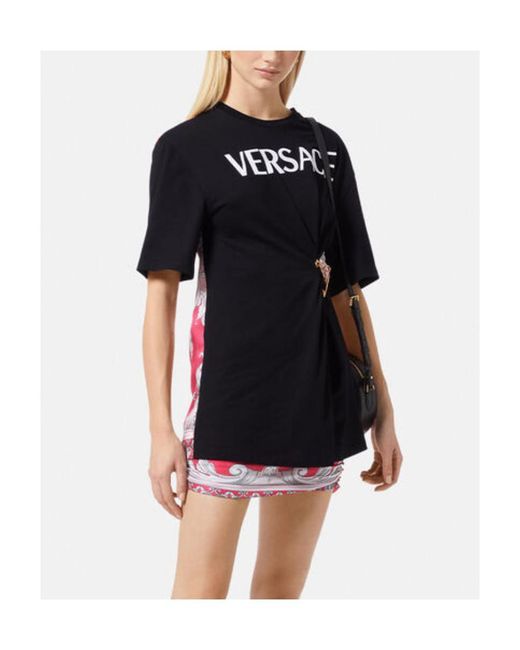 Versace Black Safety-Pin Baroque Printed Crewneck T-Shirt