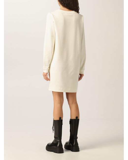 Moschino White Logo-Print Sweatshirt Dress