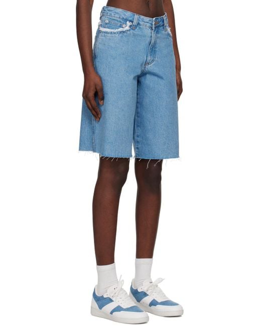 A.P.C. Blue Frayed Detailing Denim Shorts