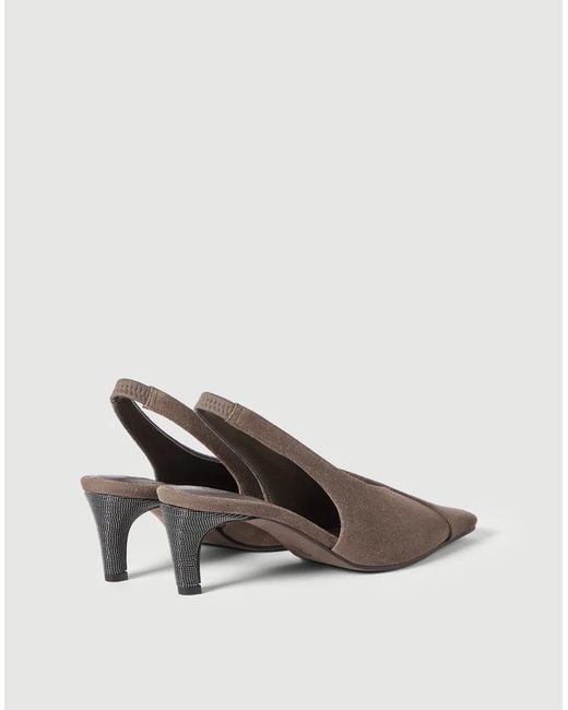 Brunello Cucinelli Brown Suede Slingback Pumps