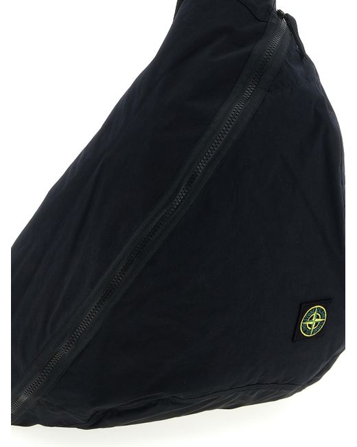 Stone Island Black Crumpled One-Shoulder Backpack for men