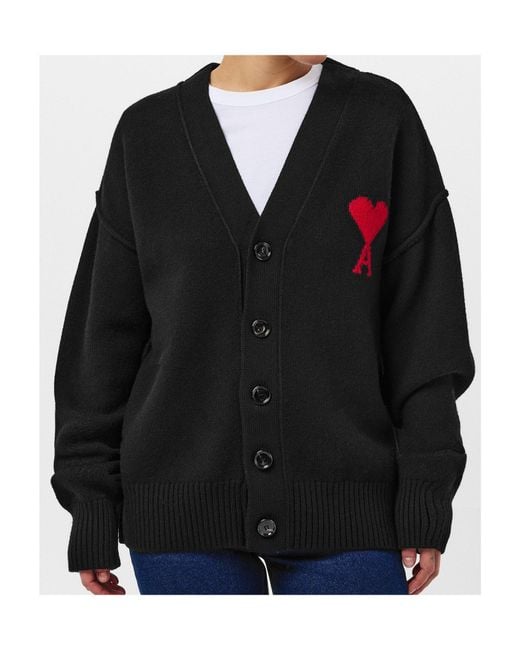 AMI Black V-Neck Knit Cardigan