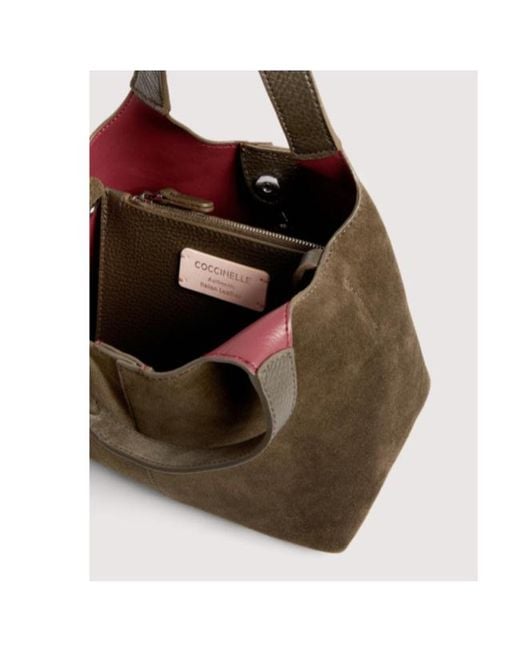 Coccinelle Brown Suede Logo-Plaque Tote Bag