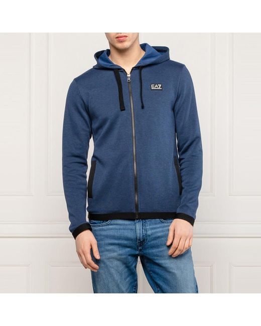 EA7 Blue Logo Hooded Casual Coat for men