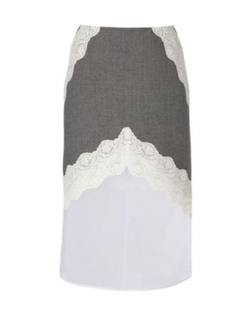 Jil Sander Gray Lace-Trimmed Wool Midi Skirt