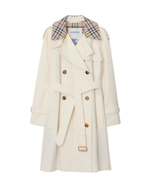 Burberry Natural Mid-Length Check Collar Castleford Trench Coat