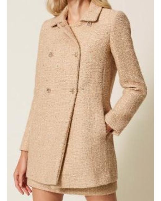 Twinset Natural Sequin-Embellished Double-Breasted Coat
