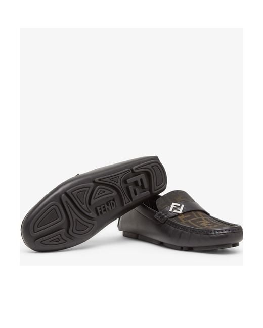 Fendi Black Logo Plaque Monogrammed Loafers for men