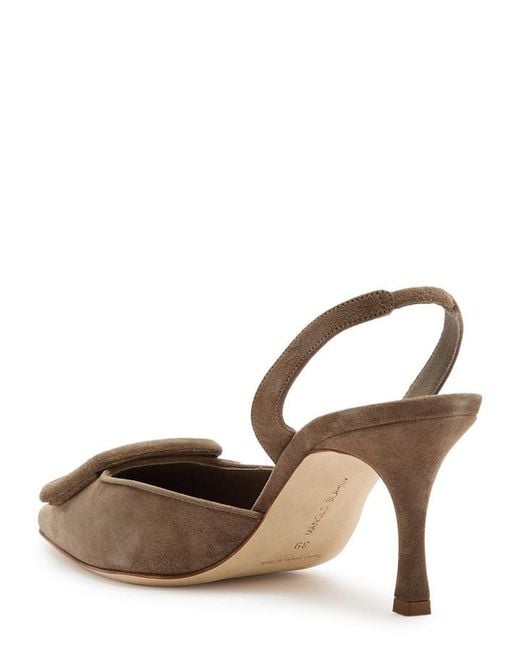 Manolo Blahnik Brown Maysli 70 Suede Slingback Pumps