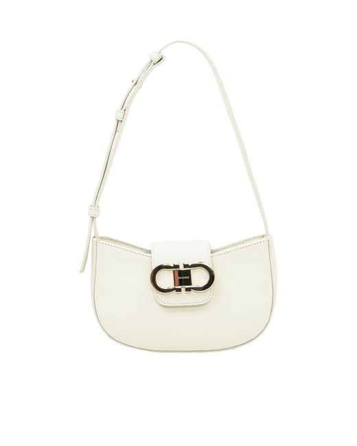 Ferragamo White Ferragamo Double Gancini Mini Bag