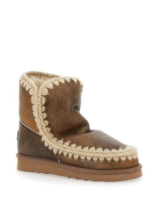 Mou Brown Stitched Trim Slip-On Ankle Boots
