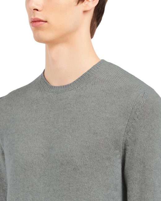 Prada Gray Cashmere Crew-Neck Sweater for men