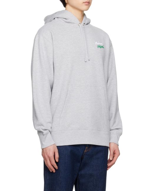 Maison Kitsuné Gray Embroidered-Logo Cotton Hoodie for men