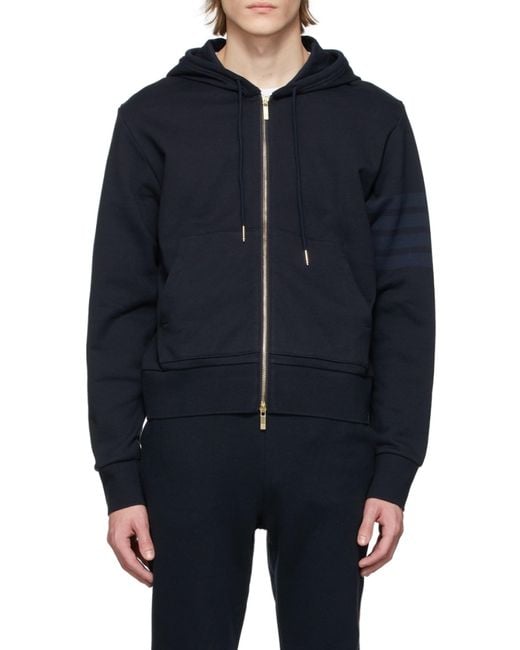 Thom Browne Blue Tonal-Bar Hooded Jacket for men